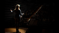 Annabelle Drumm on stage as Anchor Host at the Joan Sutherland Centre.